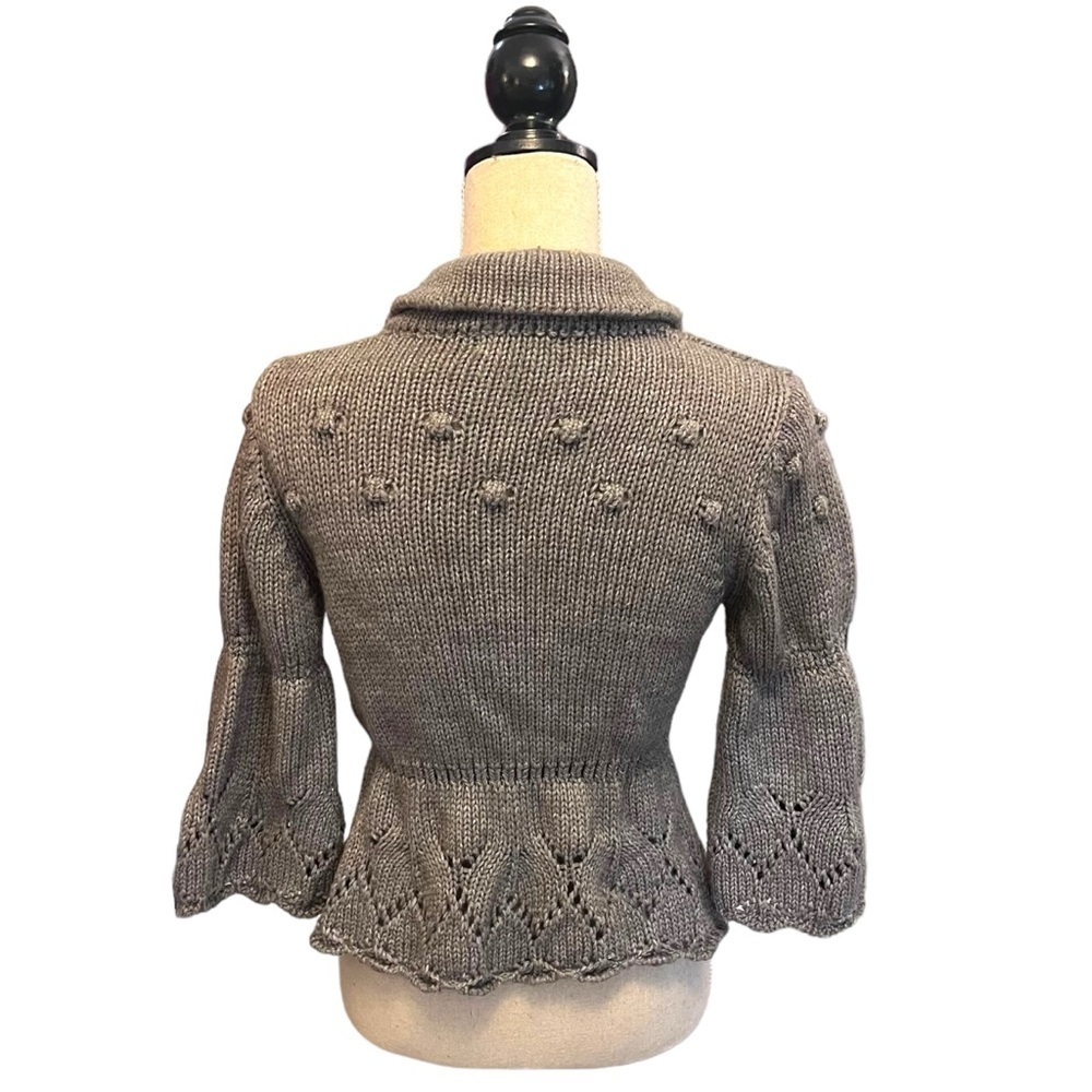 Bianco & Blue Wool Blend Tailored Lace and Bobble Chunky Cardigan in Grey - Picture 12 of 16